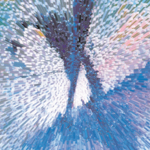 An artistic representation of a blue and white butterfly, showcasing its intricate wing patterns.