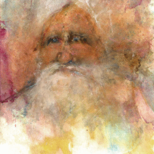 A painting depicting a man with a long white beard, showcasing intricate details and a thoughtful expression.