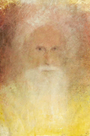 A painting depicting a man with a long beard, showcasing intricate details and rich colors.