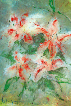 the painting is inspired by the consciousness of Joy using fresh arranged flowers picked from a store as a subject.they are painted in luminous layers with keeping the spirit of the color and meaning