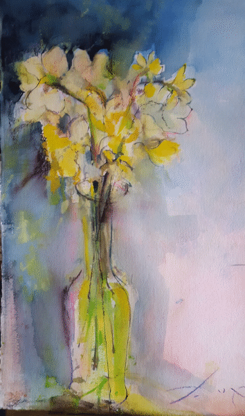 the painting is inspired by the consciousness of Joy using fresh arranged flowers picked from a store as a subject.they are painted in luminous layers with keeping the spirit of the color and meaning (2)