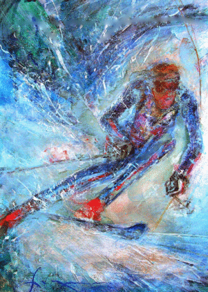 Olympics winter skier Phil Mahre original watercolor painting 22 X 30