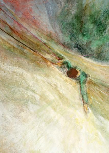 rock climber ,UK healing arts commission original watercolor painting 22 X 30