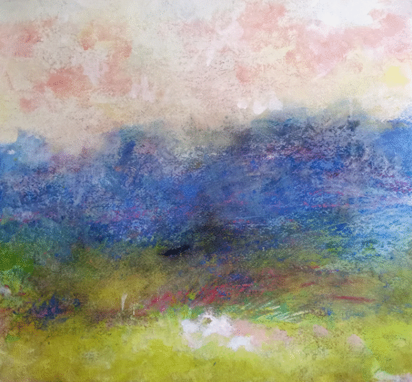 22x30 water color wax color mountain