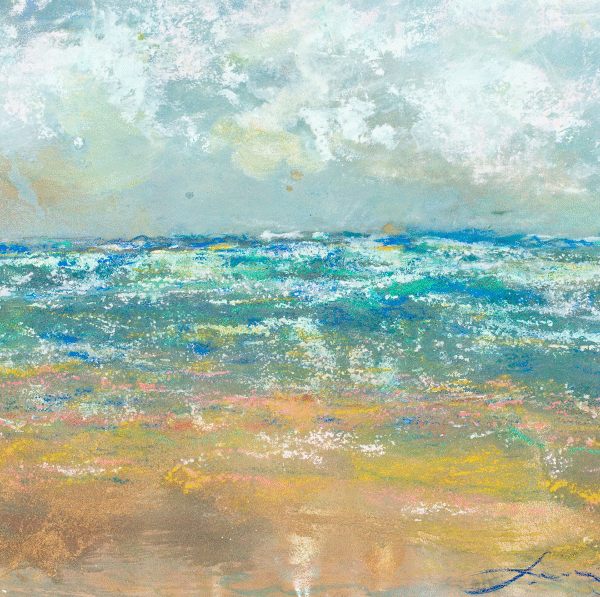 NJshore winter in ventnor original watercolor pastel on location 24 X 14