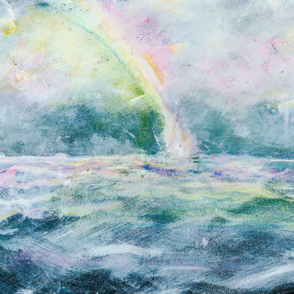 Rainbow into sea watercolor 22x30